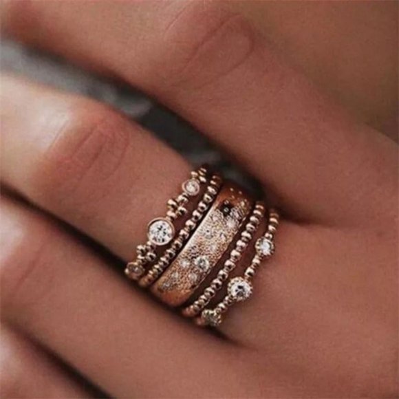 new 5pcs Rose Gold Crystal Statement Ring - Picture 1 of 5